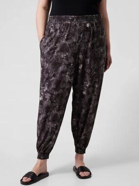 ATHLETA Savannah Grey Floral Printed High Rise Jogger Pants, Size 12